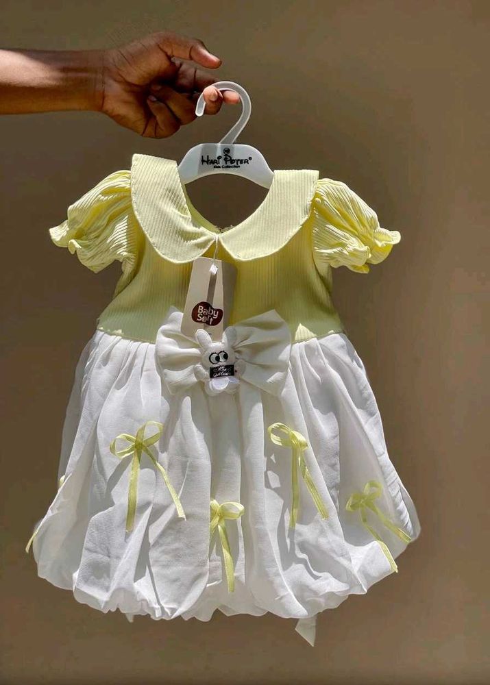 🆕️Cute Yellow &amp; White Dress For 2year Girl