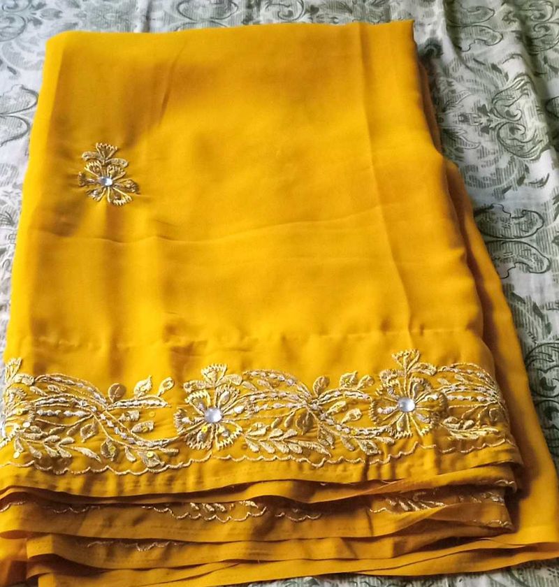 Elegant Yellow Embroidered Saree