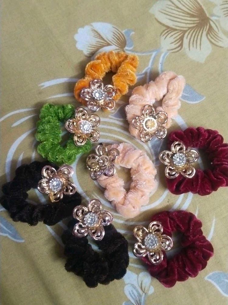 Floral Hair Scrunchies - Set of 8