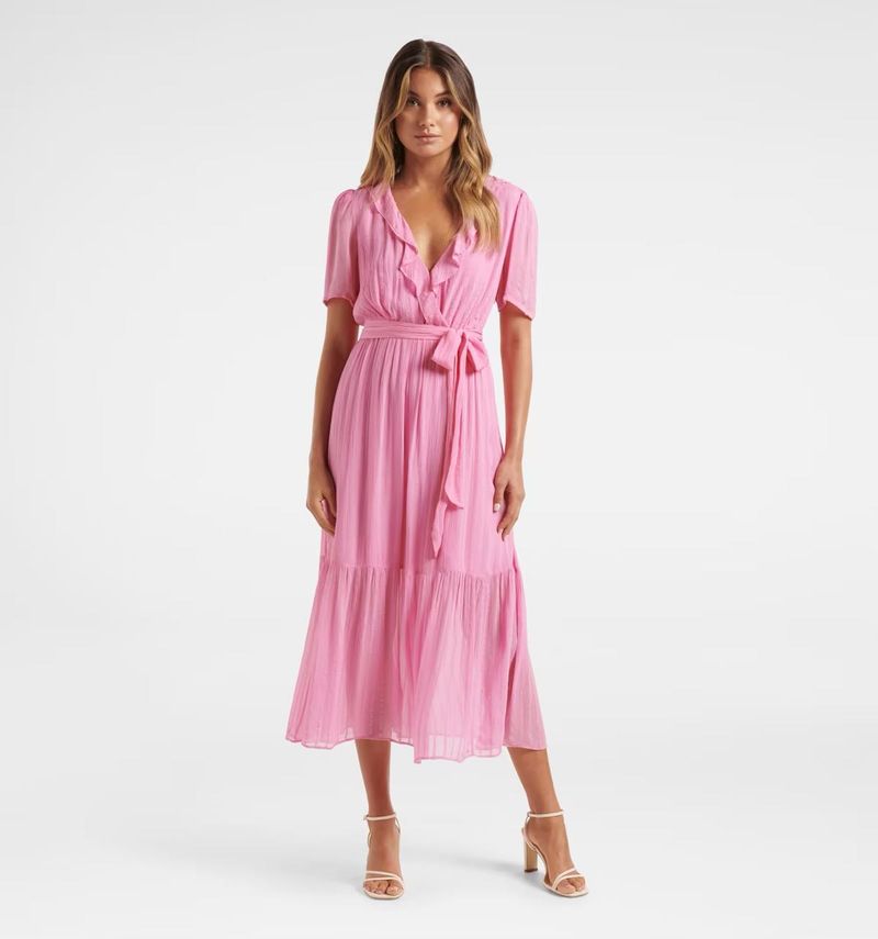 FOREVER NEW Pink Ruffled Midi Dress | M size
