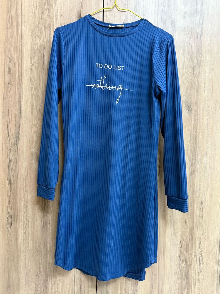 Blue Ribbed Nightwear Dress