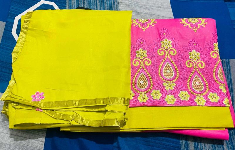 Yellow &amp; Pink Unstitched Suit