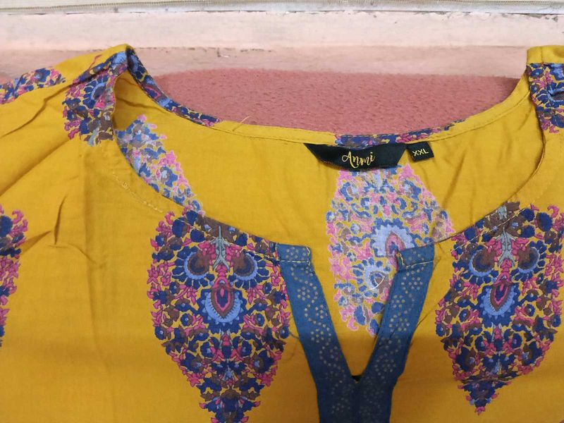 Gently Used Ethnic Mustard With Blue Printed Kurti