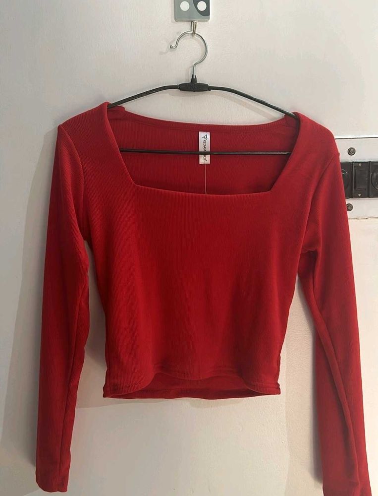 ❌️SALE❌️ Red Square Neck Fitted Top