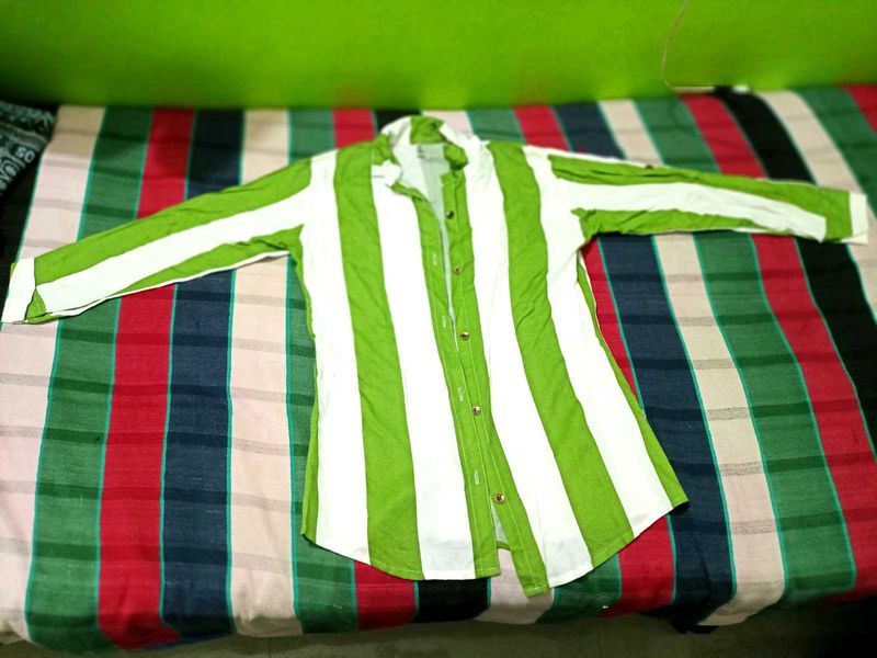 Green &amp; White Striped Button-Down Shirt