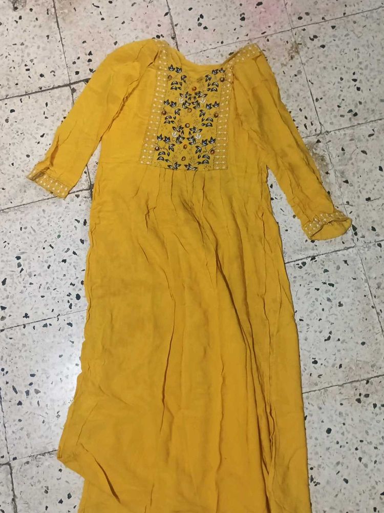 Yellow Embroidered Kurta