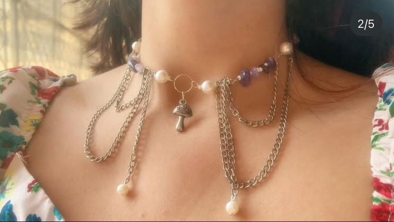 Handmade beaded mushroom necklace