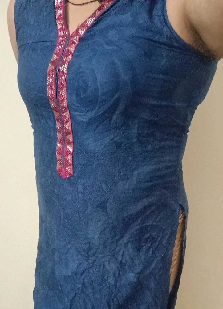 Blue Kurti Very Elegant Sleeveless