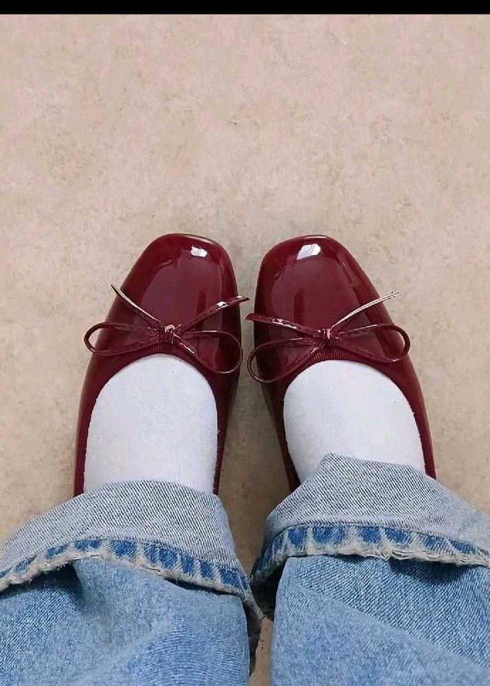 cherry red marry jane flats