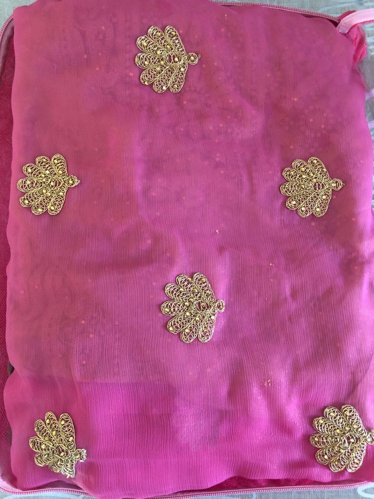 Heavy Pink Border Saree with Blouse