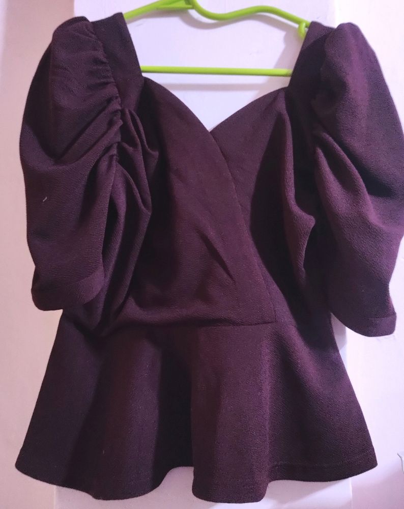 WoowZerz Burgundy Peplum Top