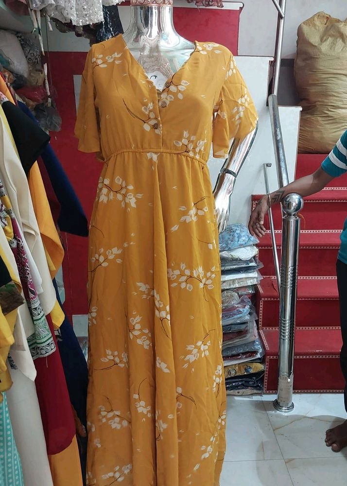 NEW WITH TAG YELLOW FANCY A-LINE DRESS FOR WOMEN