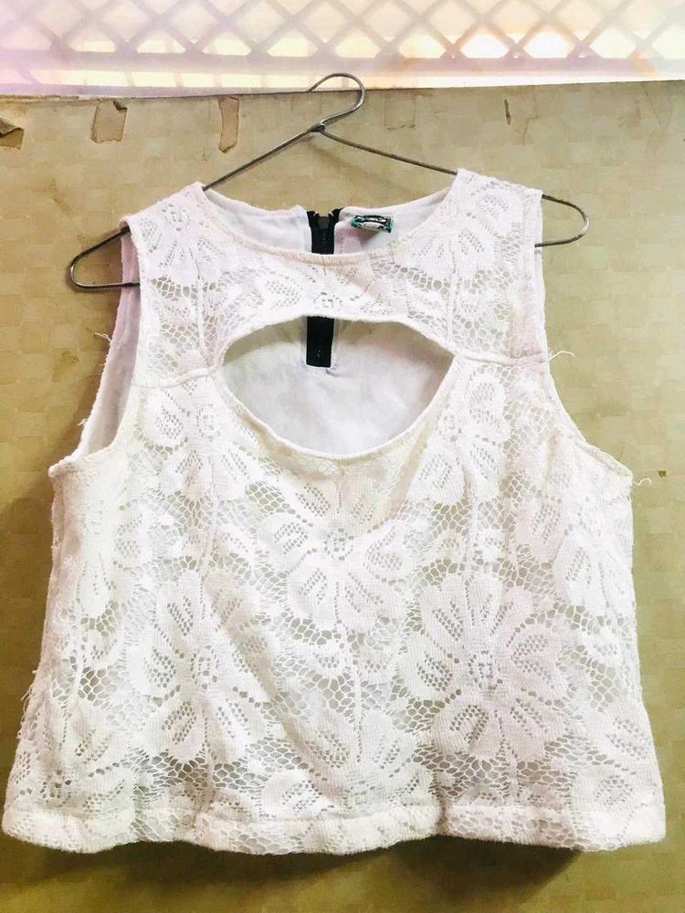 White Lace Crop Top