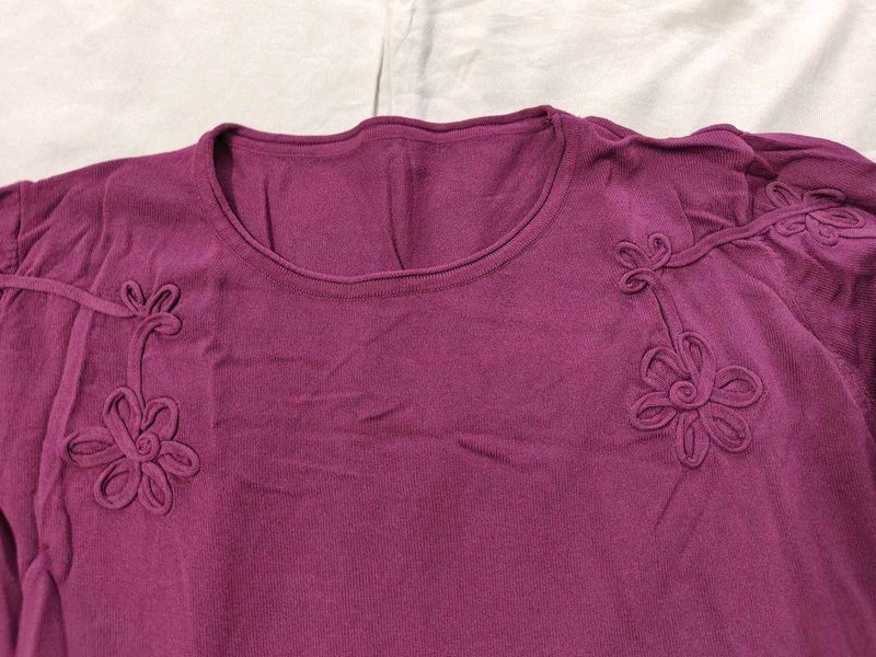 Purple Top For Women With Thread Self Design
