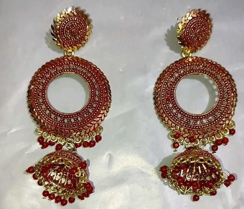 Red &amp; Golden Jhumki 2 Earing Studs