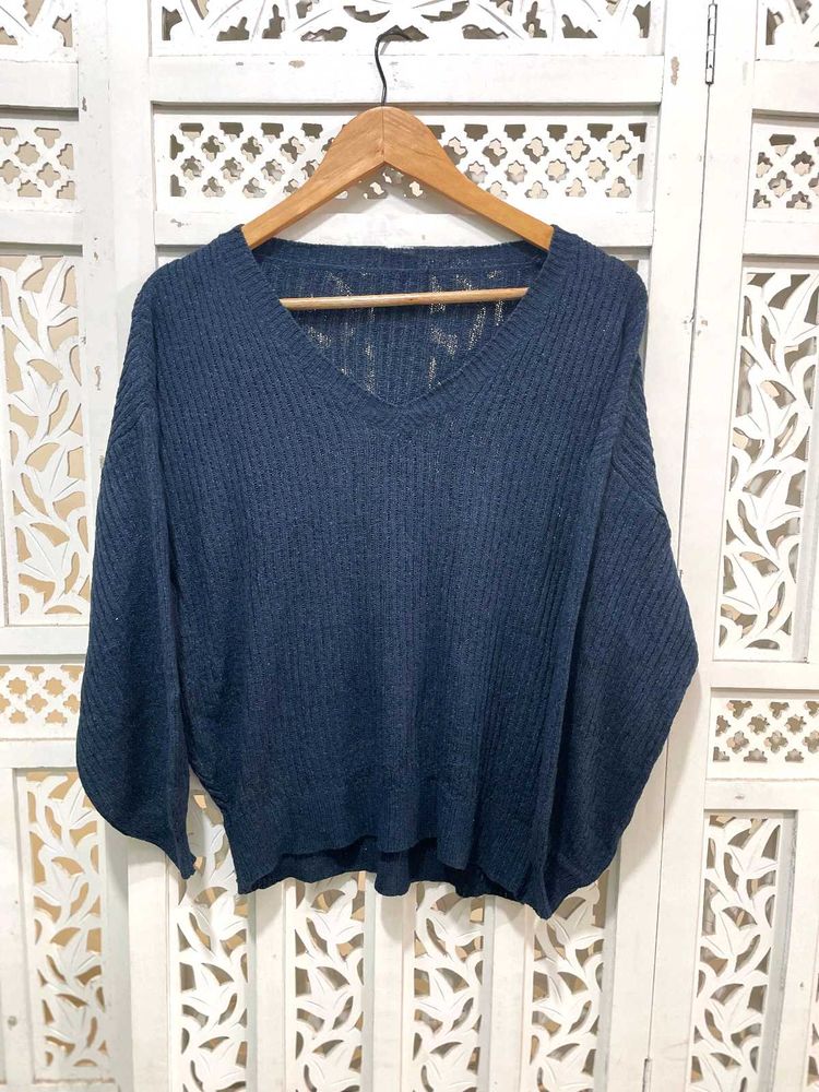 Blue V-Neck Knit Sweater B