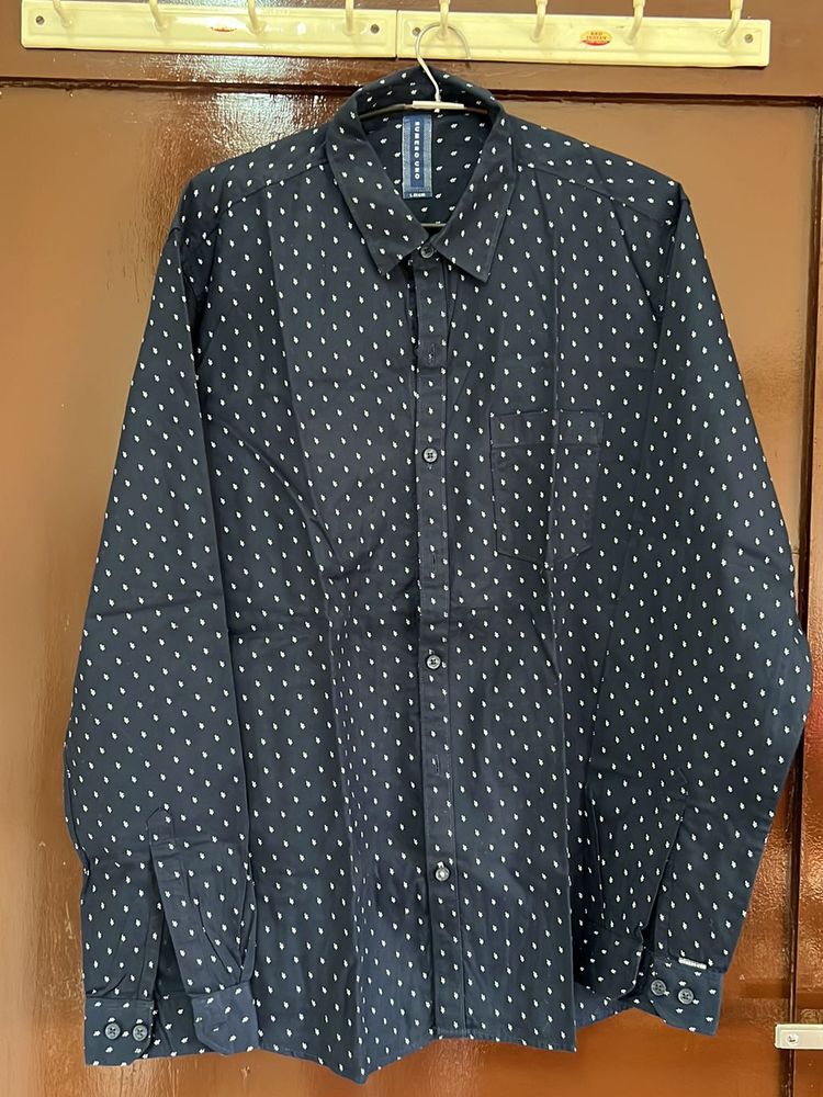 Blue Shirt With Minimal White Print