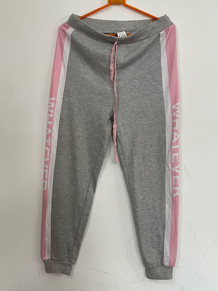 Grey Sweatpants With Pink Strips
