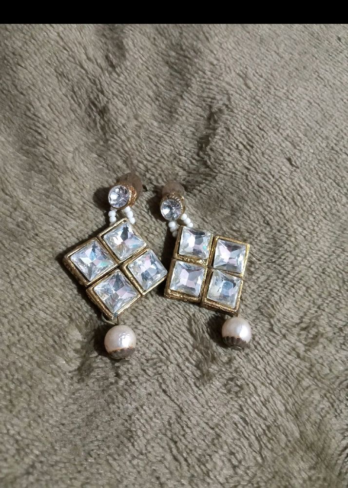 Golden Kundan Pearl Earrings