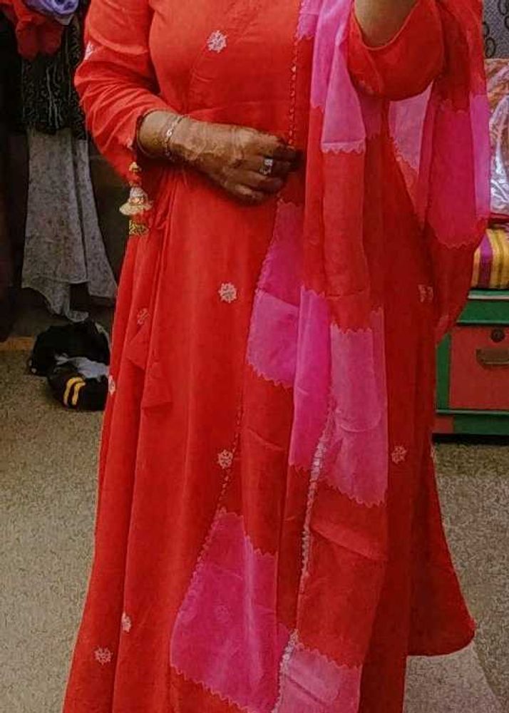 Red Embroidered Kurta Set