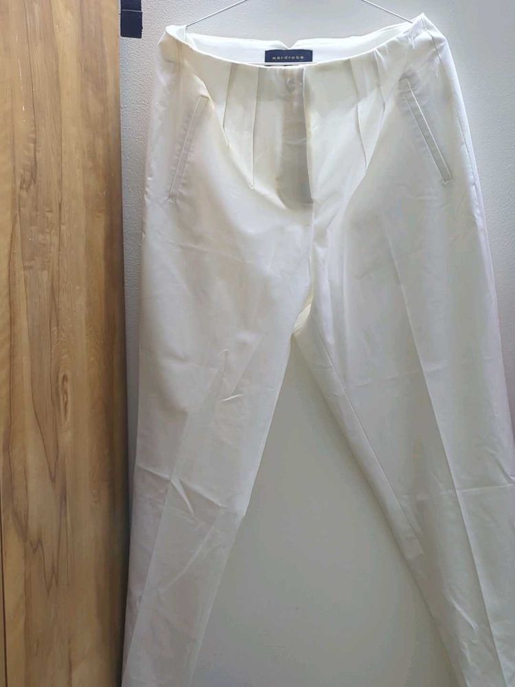 White Mid Rise Trousers
