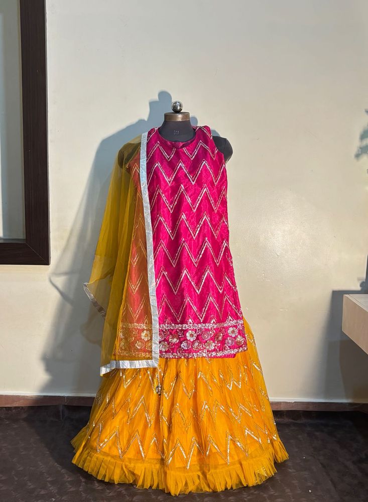 Pink &amp; Yellow Lehenga Choli Set
