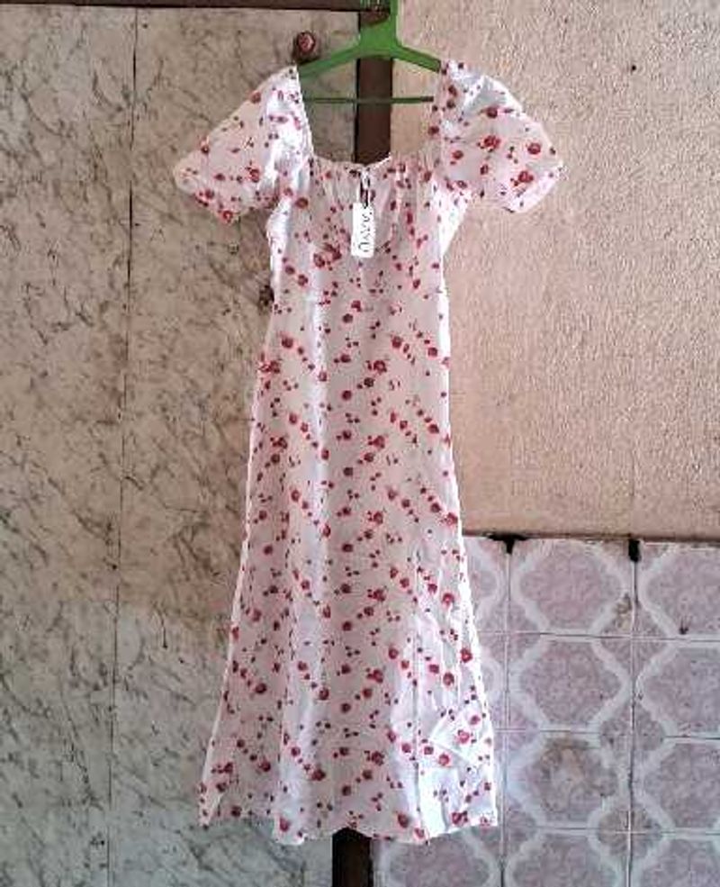 Floral Puff Sleeve Midi Dress