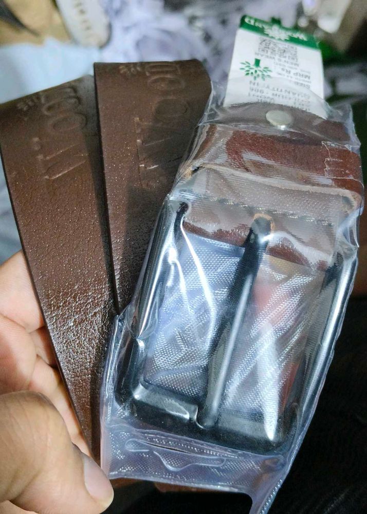 New Brown Leather Belt with Buckle