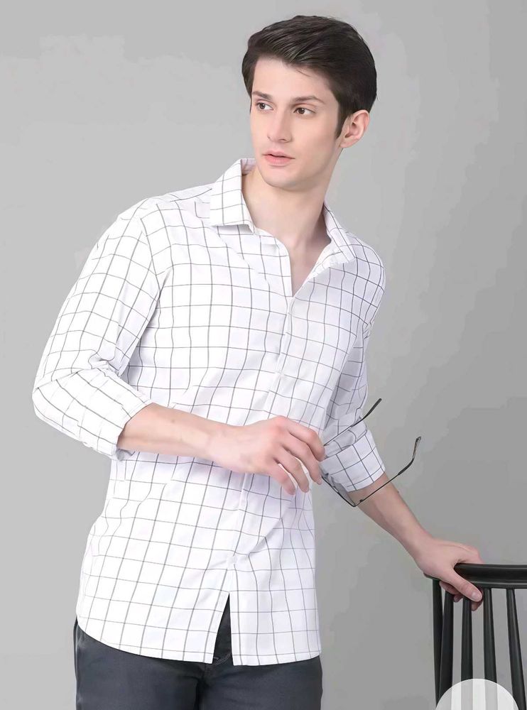 Men's White Checked Casual Shirt