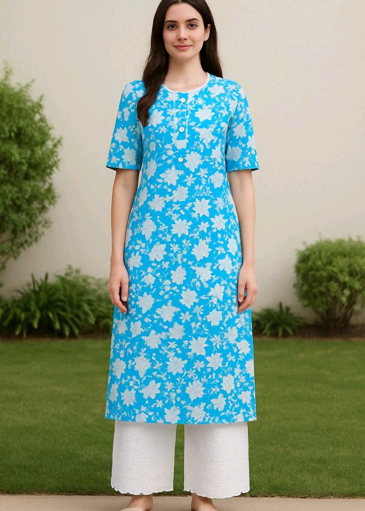 Combo Offer Blue Kurta With Chicnkari White Plazoo