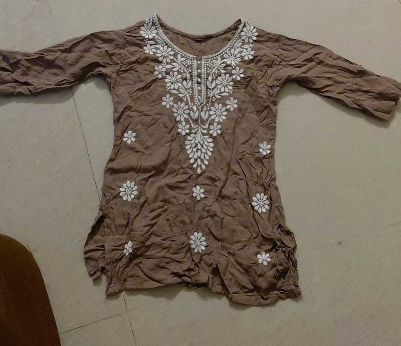 Brown Embroidered Kurti