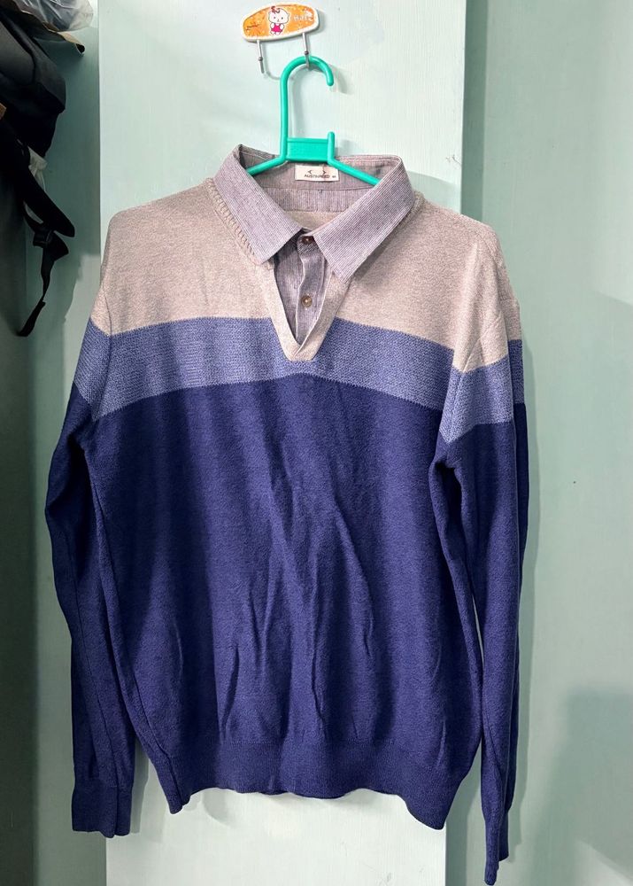 Striped Knit Sweater with Collar