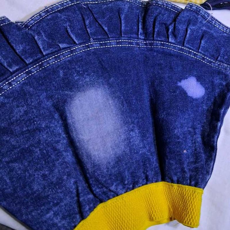 Denim Skirt with Yellow Waistband