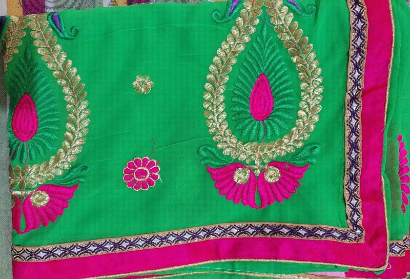 Green Embroidered Saree