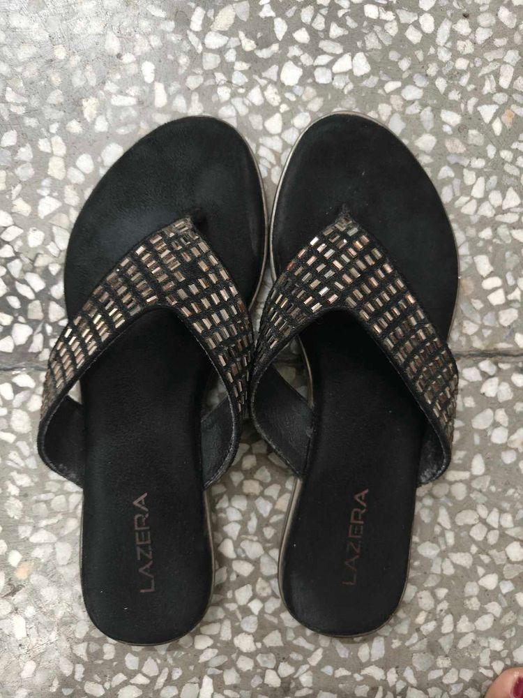Lazera Black Embellished Flip Flops