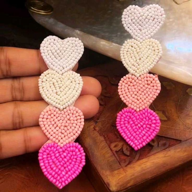 Pink Heart Beaded Drop Earrings💖