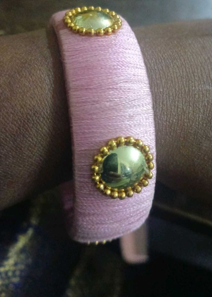 Pink &amp; Gold Silk thread Handmade Bangle