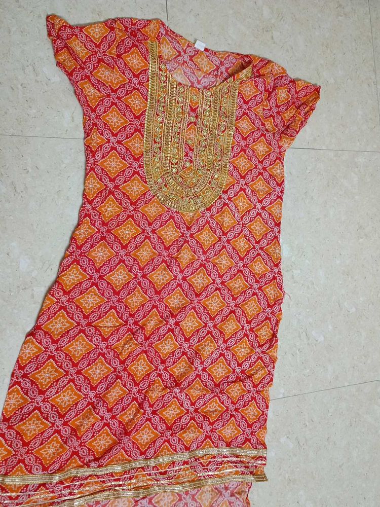 Red &amp; Orange Printed Suit
