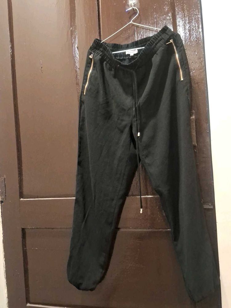 Black Casual Joggers with Gold Zippers
