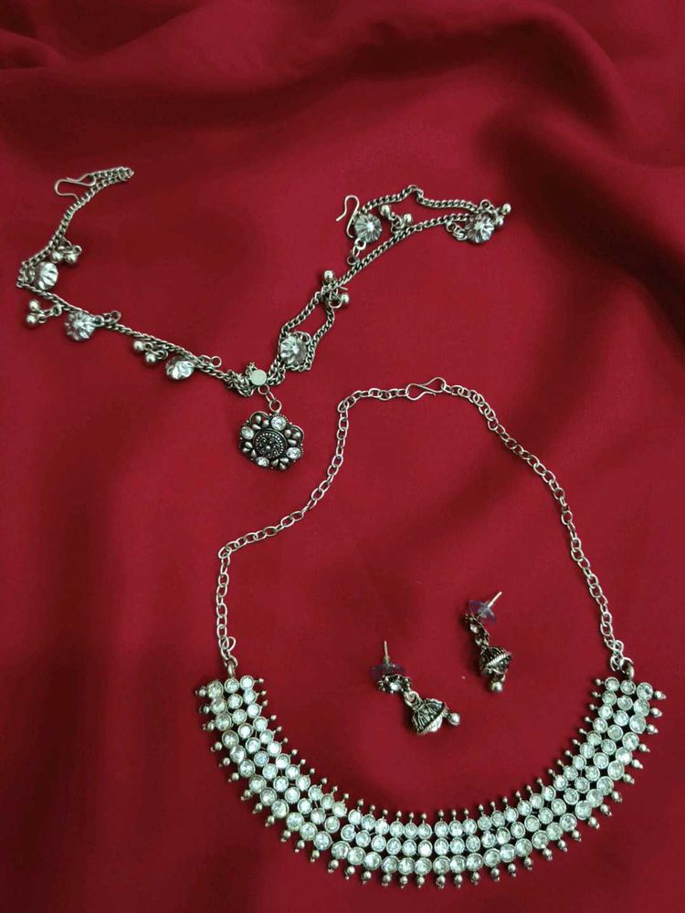 oxidised Necklace and tikla jewellery set
