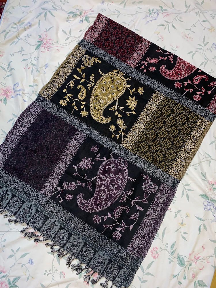 Black With Multicoloured Print Shawl