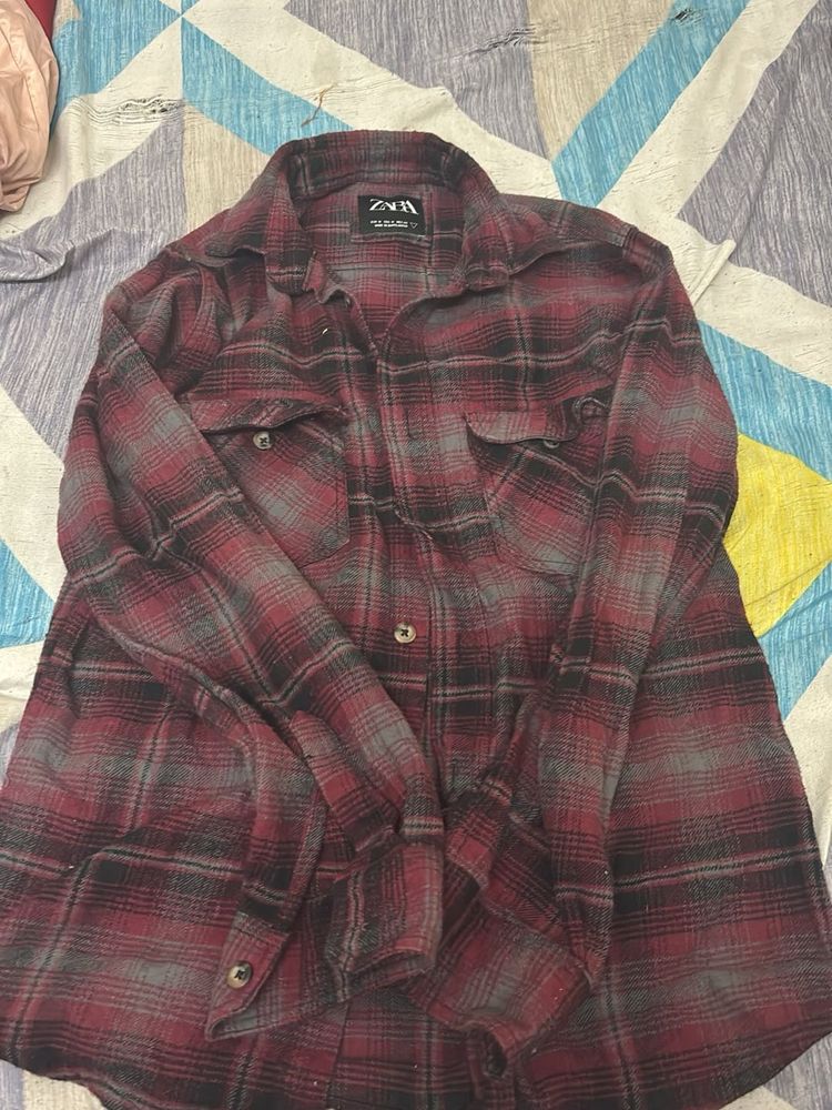 ZARA Red Plaid Flannel Shirt