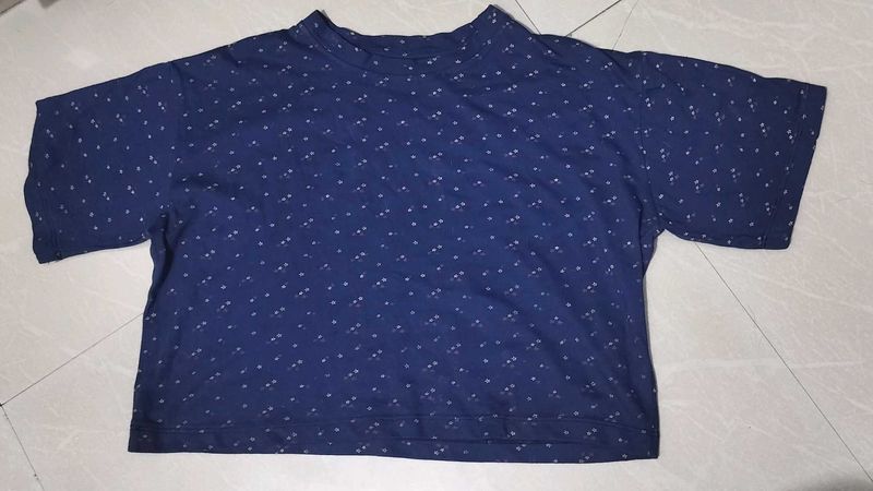 Cute Blue Cotton Crop Top