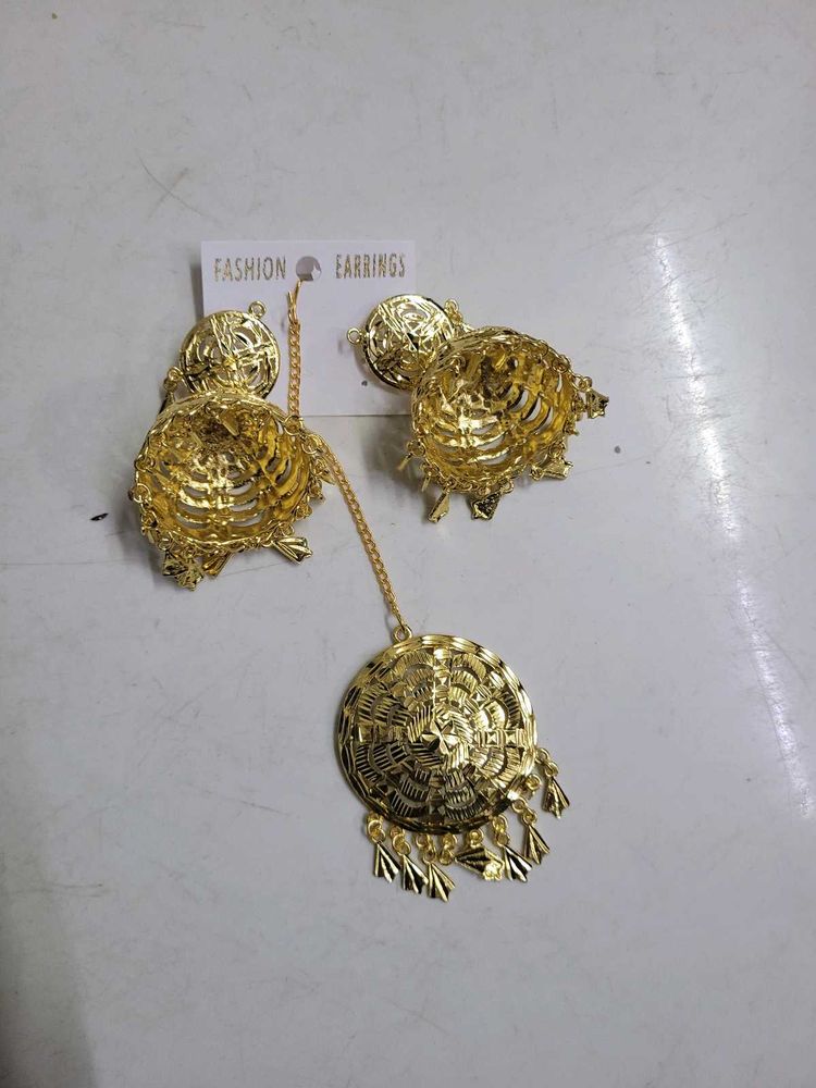 Gold Plated Jhumka Earrings Set