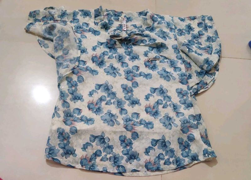 Beautiful Blue Print Flower Top For Girl 🫶🌺💙