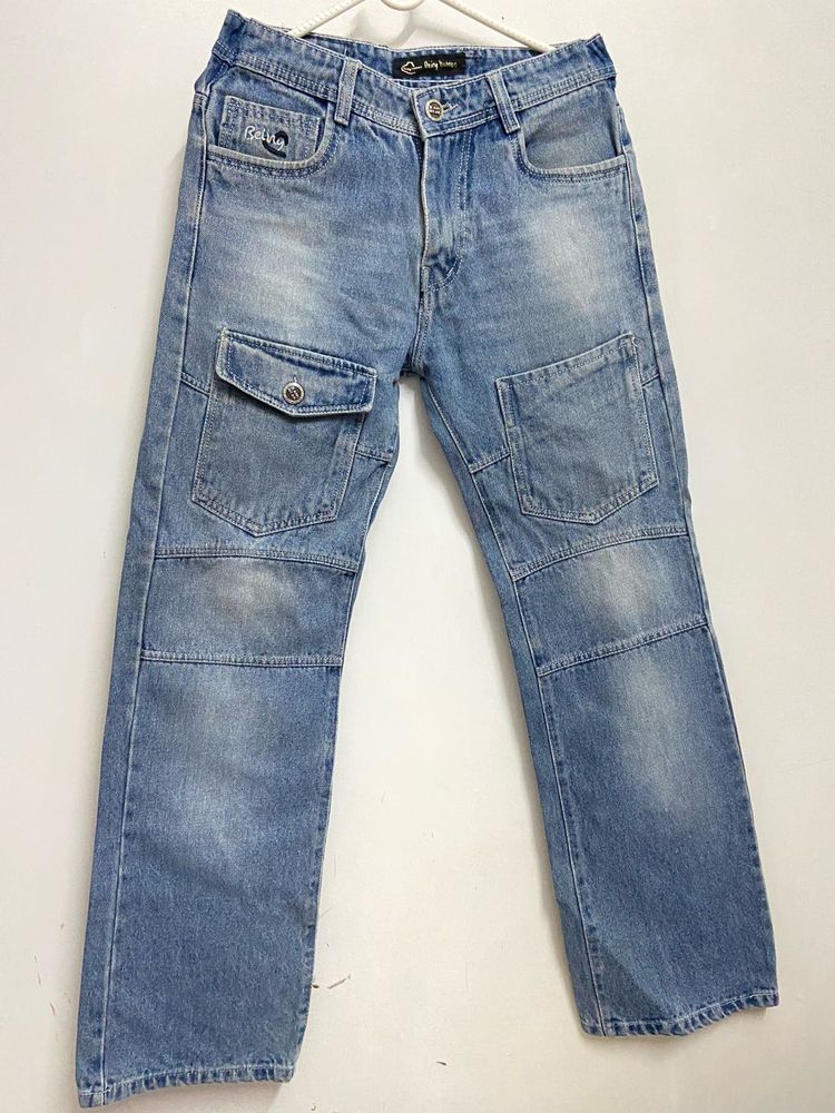 BEING HUMAN LIGHT BLUE WIDE LEG DENIM  JEANS