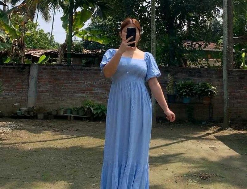 Blue Smocked Maxi Dress