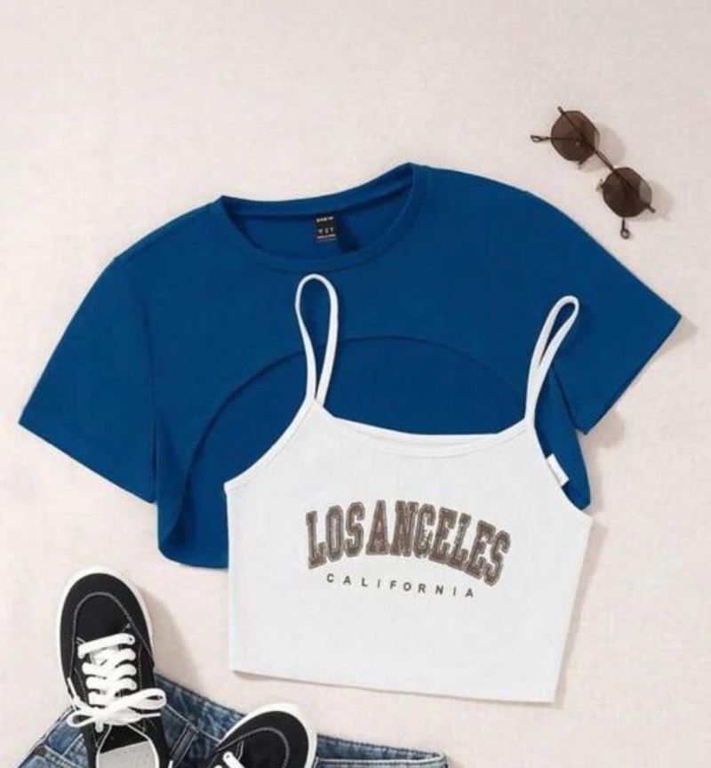 Blue Cut Out Crop Top Set