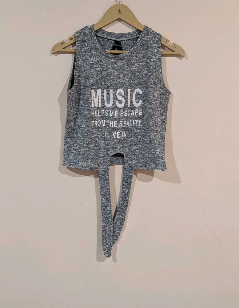 Gray Music Graphic Crop Top
