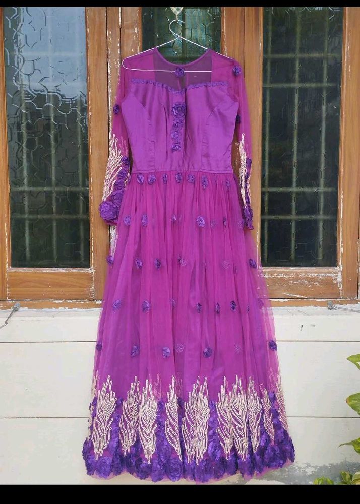 Elegant Purple Embroidered Gown💥